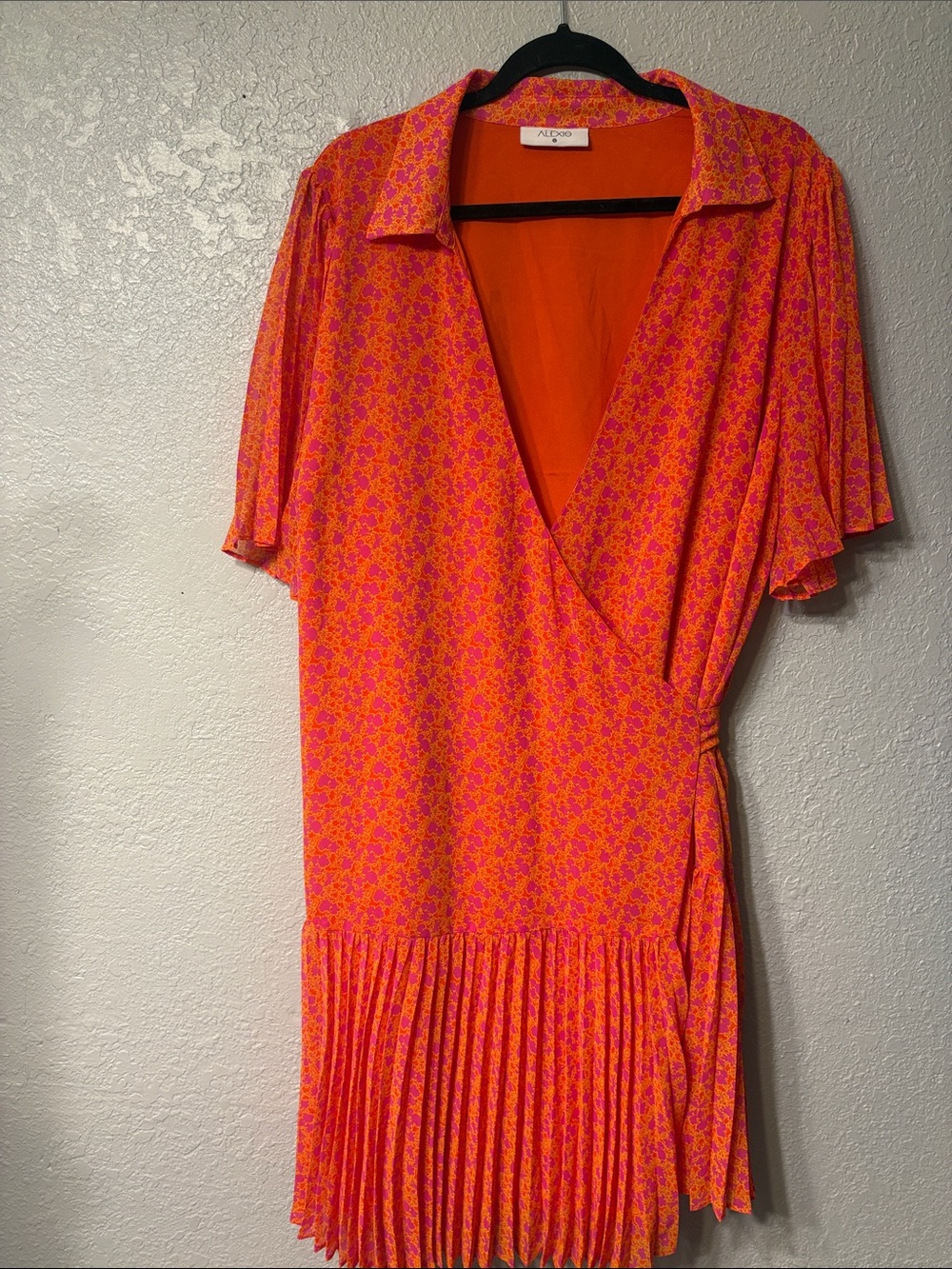 Alexis Pink and Orange Floral Wrap Dress with Pleated Hem